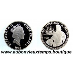50 DOLLARS Argent 925‰ BE 1988 ELIZABETH II - ILES COOK - ABEL JANSZOON TASMAN