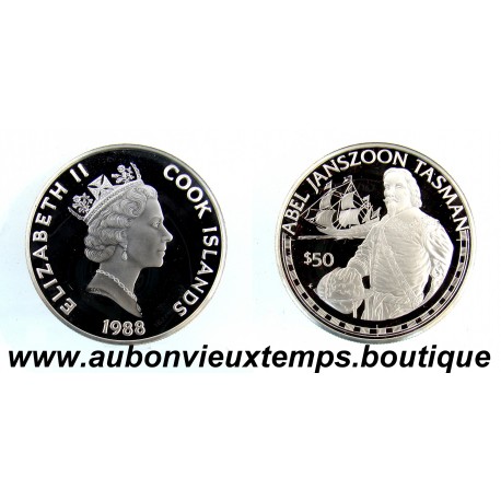 50 DOLLARS Argent 925‰ BE 1988 ELIZABETH II - ILES COOK - ABEL JANSZOON TASMAN
