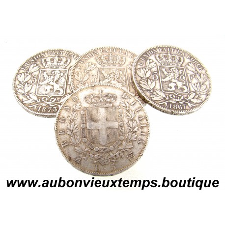 LOT 4 MONNAIES de 5 FRANCS et 5 LIRES Argent 900 ‰ BELGIQUE et ITALIE