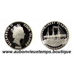 50 DOLLARS Argent 925‰ BE 1988 ELIZABETH II - ILES COOK - ROBERT PEARY