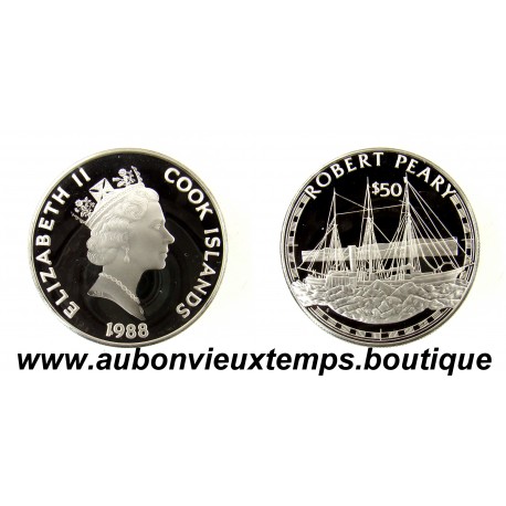 50 DOLLARS Argent 925‰ BE 1988 ELIZABETH II - ILES COOK - ROBERT PEARY
