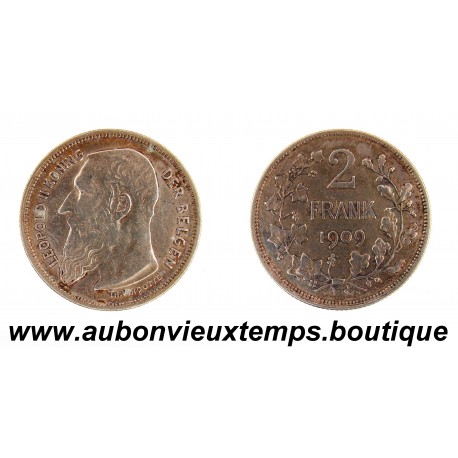 2 FRANK Argent 835‰ 1909 LEOPOLD II - BELGIQUE
