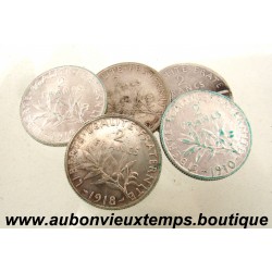 LOT 5 MONNAIES de 2 FRANCS Argent 835 ‰ SEMEUSE