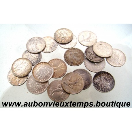 LOT 20 MONNAIES de 50 CENTIMES Argent 835 ‰ SEMEUSE
