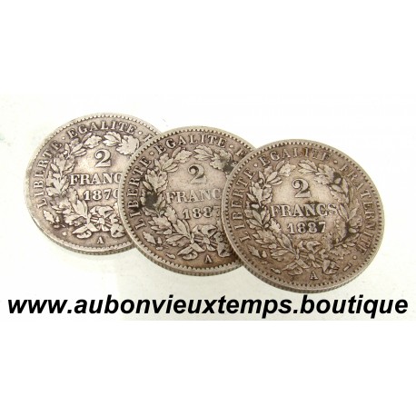 LOT 3 MONNAIES de 2 FRANCS Argent 835 ‰ CERES