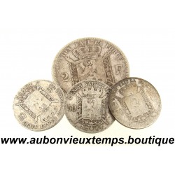 LOT 4 MONNAIES - 1 de 2 FRANCS et 3 de 50 CENTIMES Argent 835 ‰ LEOPOLD II - BELGIQUE