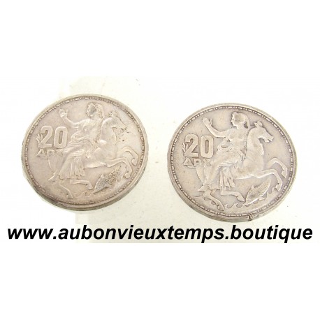 LOT 2 MONNAIES de 20 DRACHMAI Argent 835 ‰ PAUL 1er -GRECE