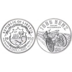 5 DOLLARS Argent 999‰ ( 1/2 ONCE ) 1995 BENZ 1886 - PATENT MOTORWAGEN - LIBERIA