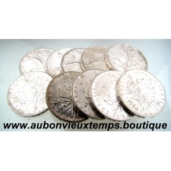 LOT 10 MONNAIES de 5 FRANCS Argent 835 ‰ SEMEUSE
