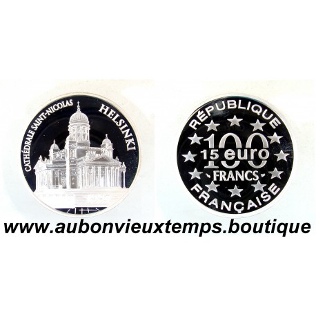 100 FRANCS ( 15 EURO ) Argent 900 ‰ BE 1997 CATHEDRALE St NICOLAS - HELSINKI