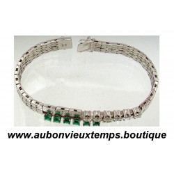 BRACELET OR Blanc 750 ‰ ( 18 Carats ) avec EMERAUDES et