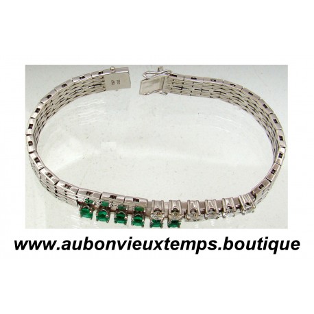 BRACELET OR Blanc 750 ‰ ( 18 Carats ) avec EMERAUDES et