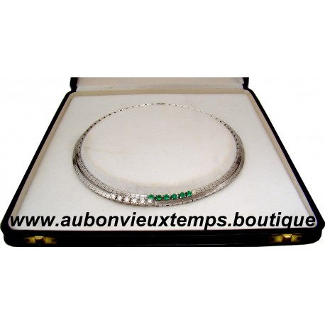 COLLIER OR Blanc 750 ‰ ( 18 Carats ) avec EMERAUDES et