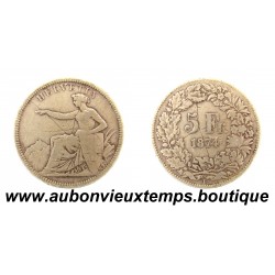 5 FRANCS Argent 835‰ 1874 B 1er Type - SUISSE