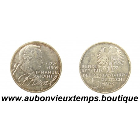 5 MARK Argent 625‰ 1974 D I. KANT - ALLEMAGNE