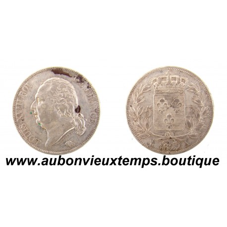 5 FRANCS Argent 900 ‰ 1822 A LOUIS XVIII - BUSTE NU