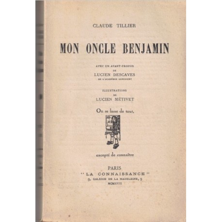 MON ONCLE BENJAMIN - TILLIER 1923