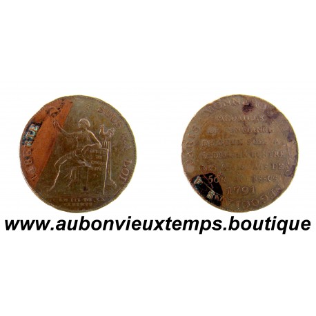 2 SOLS 1791 BRONZE - MONNAIES DE CONFIANCE - MONNERON à la LIBERTE – BIRMINGHAM - SOHO