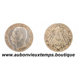 DREI ( 3 ) MARK Argent 900‰ 1914 G FREDERIC II ( FRIEDRICH II ) – KARLSRUHE - GRAND DUCHÉ de BADE – ALLEMAGNE 