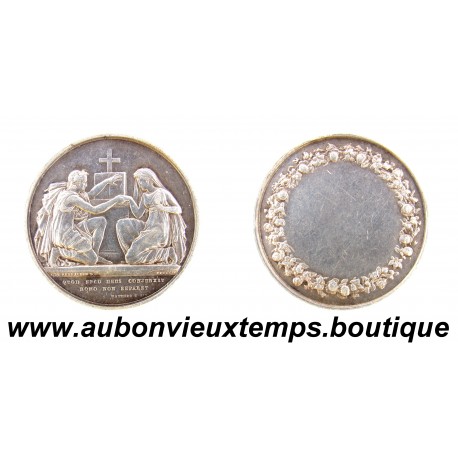 MEDAILLE Argent 800‰ 1854 MARIAGE à l’AUTEL de L.M. PETIT