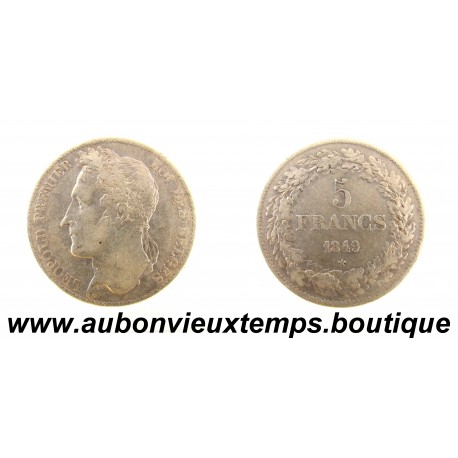 5 FRANCS Argent 900‰ 1849 LEOPOLD PREMIER - TETE LAUREE - BELGIQUE
