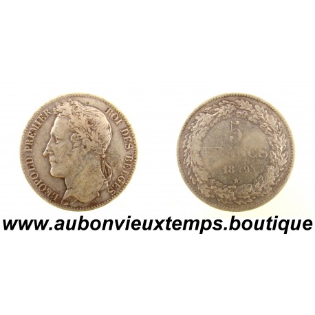 5 FRANCS Argent 900‰ 1849 LEOPOLD PREMIER - TETE LAUREE - BELGIQUE
