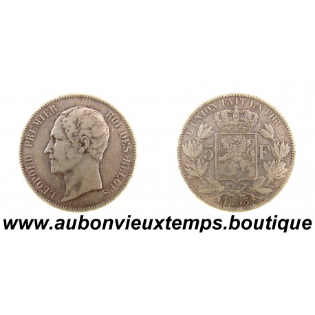 5 FRANCS Argent 900‰ 1853 LEOPOLD PREMIER - TETE NUE - BELGIQUE