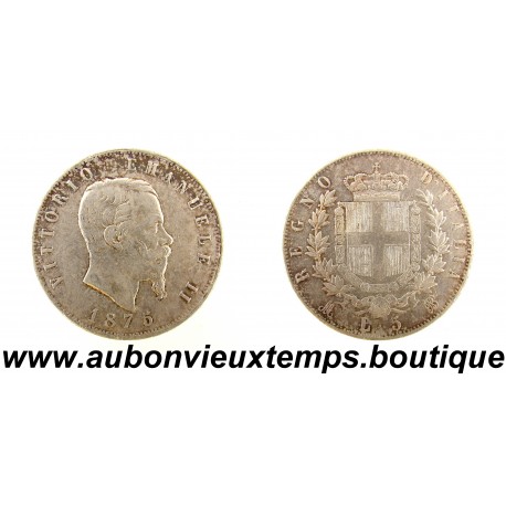 5 LIRE Argent 900‰ 1875 MBN VITTORIO EMANUELE II - ITALIE