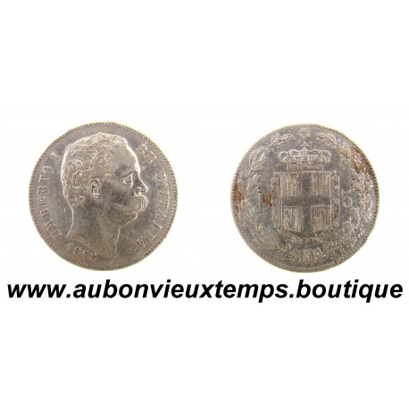5 LIRE Argent 900‰ 1878 R UMBERTO 1er - ITALIE