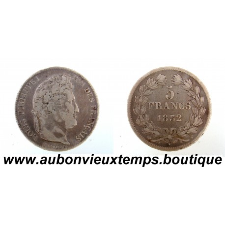 5 FRANCS Argent 900‰ 1832 T LOUIS PHILIPPE 1 - TETE LAUREE - NANTES