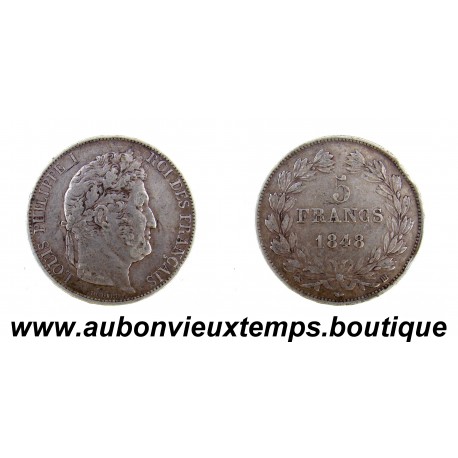 5 FRANCS Argent 900‰ 1848 BB LOUIS PHILIPPE 1 - TETE LAUREE - STRASBOURG