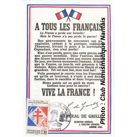 A TOUS LES FRANCAIS - 18 JUIN 1940
