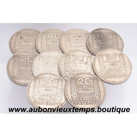 LOT DE 10 MONNAIES ARGENT 20 FRANCS TURIN