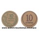 MONNAIE CARTON 10 FRANCS ANCIENS ET 10 CENTIMES 