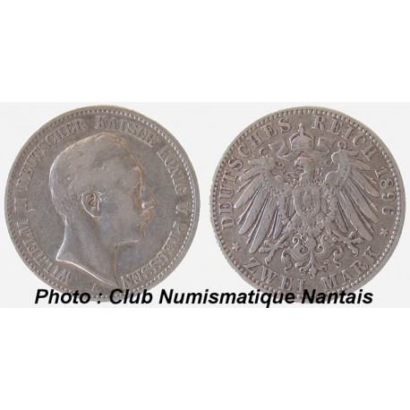 2 MARK 1896 A - ALLEMAGNE PRUSSE ARGENT