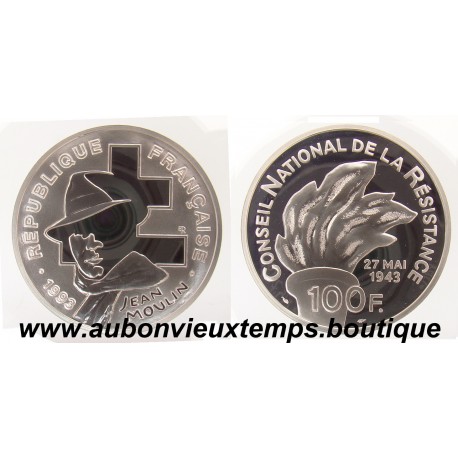 100 FRANCS 1993 JEAN MOULIN - CINQUANTENAIRE du DEBARQUEMENT ARGENT BE