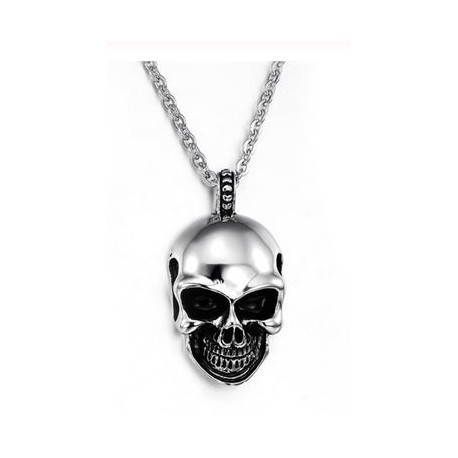 COLLIER PENDENTIF BIJOU JOHNNY HALLYDAY - TETE DE MORT ARGENTEE